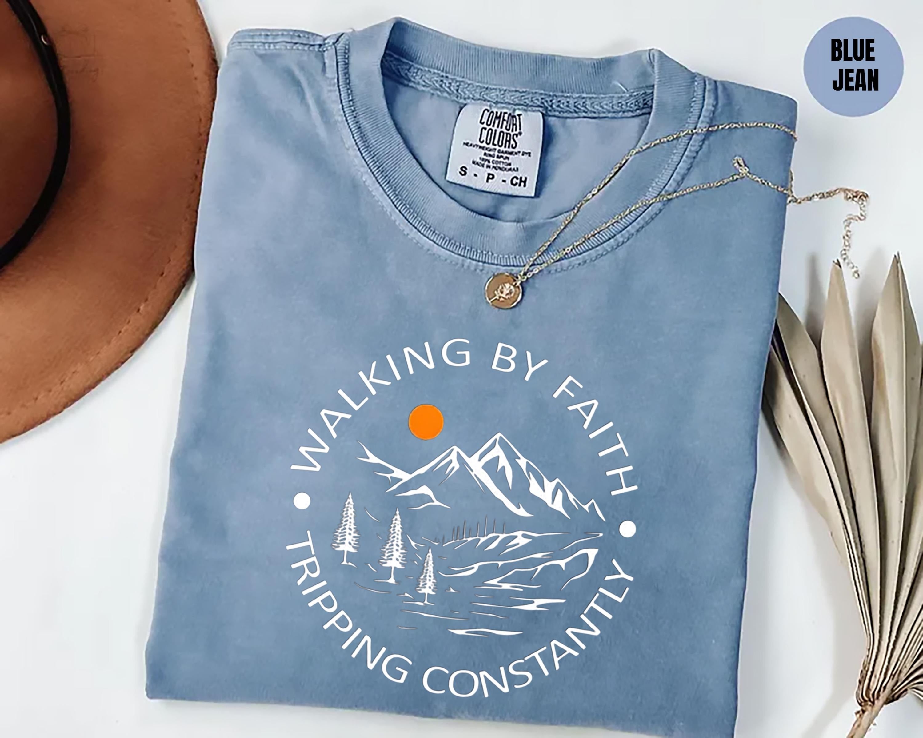 Comfort Colors® Walking by Faith Tripping Constantly, Inspirational Shirt, Christian T Shirt, Minimal Christian Shirt for Women